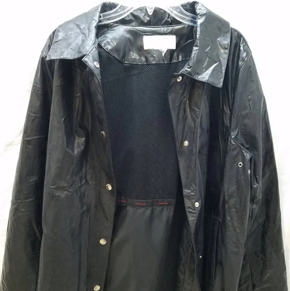 Michael Kors PVC Women's Black Rain Coat jacket Small red stitching button down - Picture 2 of 5